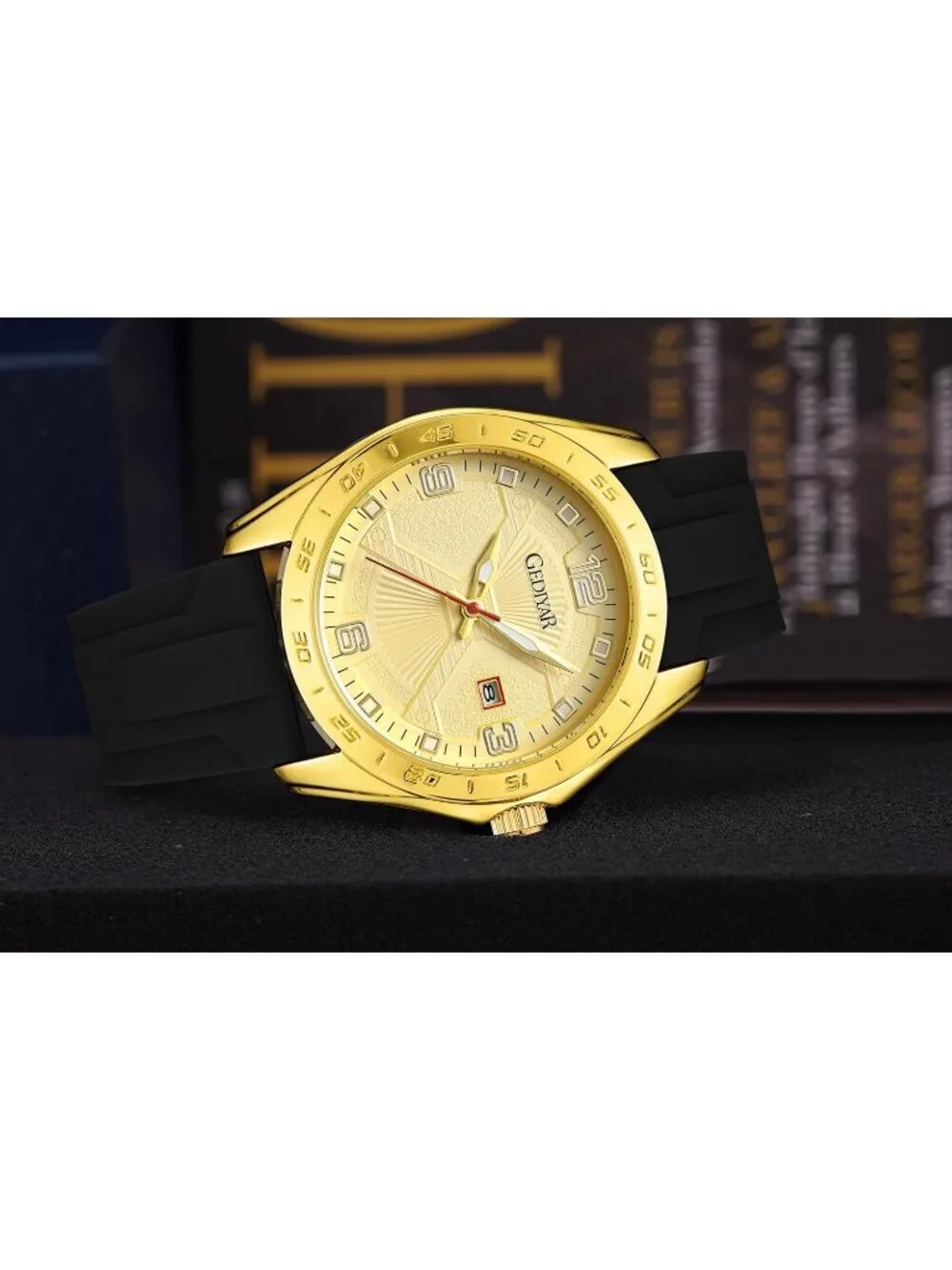 Men's Black And Gold Analog Quartz Stylish Waterproof Silicone Band Wrist Watch